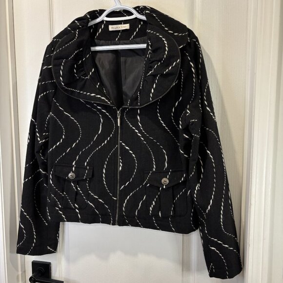 Vintage Wool Blend Melanie Lyne Black Swirl Print Jacket - Picture 2 of 9